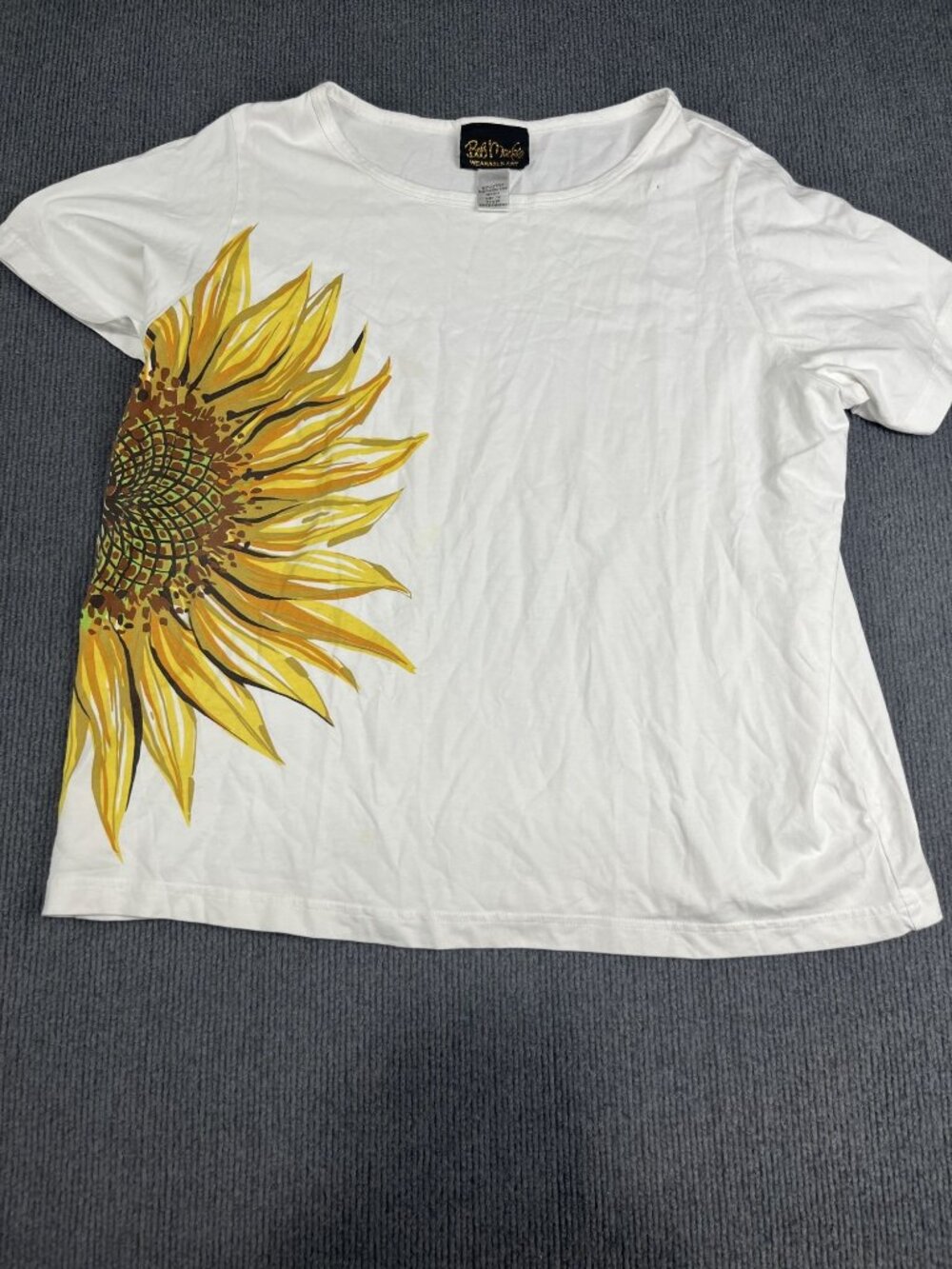 Bob Mackie Wearable Art White Sunflower Graphic Womens T-Shirt XL